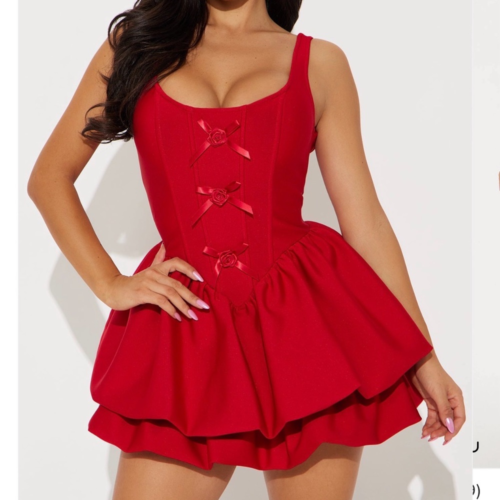 Fashion Nova Red Mini Dress with Bow Accents